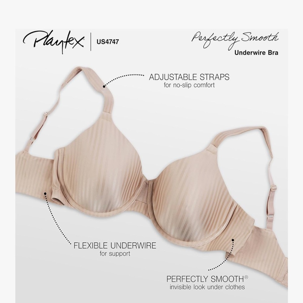 Playtex Cream Full Coverage Bra with Ribbed Detailing - Picture 3 of 6
